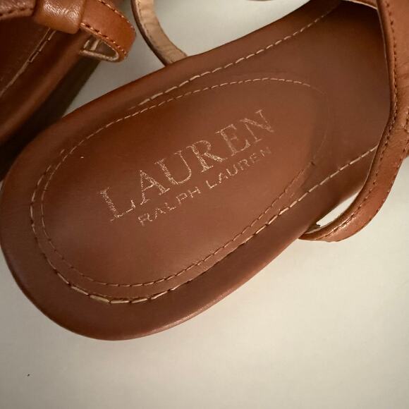 LAUREN RALPH LAUREN Ellington Brown Thong Flat Sandal Monogram Logo 9.5 - Picture 6 of 12